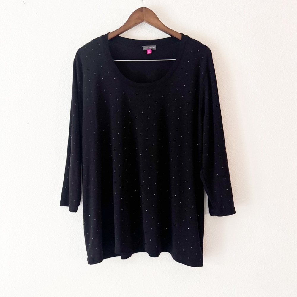 Elegant Vince Camuto Black Sequin Sparkle Top Three Quarter Sleeve 2X Cocktail - Picture 2 of 9